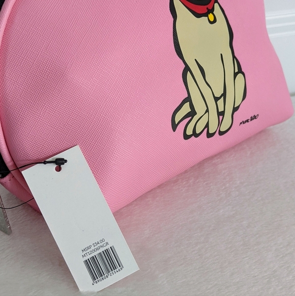 marc tetro Golden Retriever Large Cosmetic Case Pouch Bag PVC Saffiano Pink NWT - Picture 12 of 12